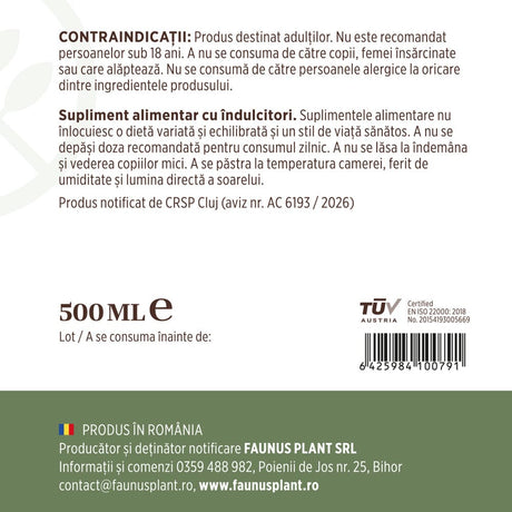 Colagenus - Colagen lichid hidrolizat. Flacon 500ml. Susține sănătatea articulațiilor, pielii, părului și unghiilor Supliment alimentar Faunus Plant 