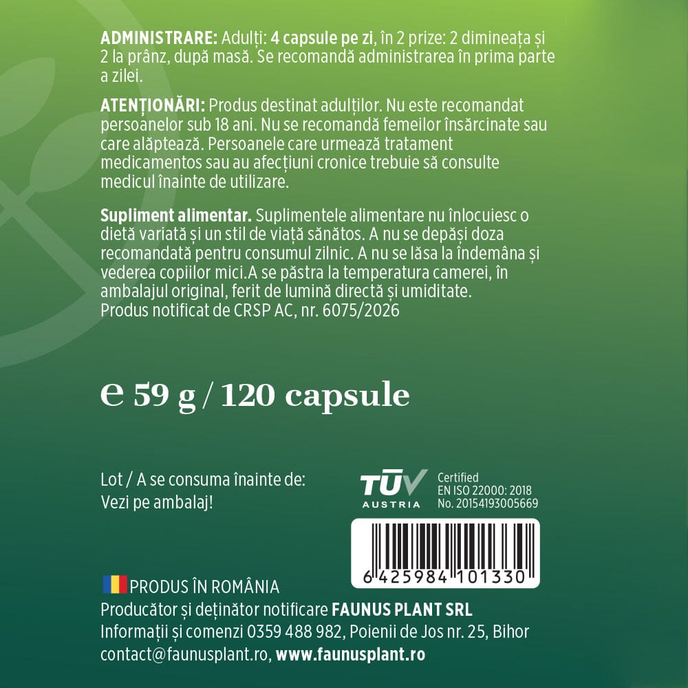 Greenerals Capsule – Antioxidanți și nutrienți din plante verzi pentru energie, vitalitate, liniște mentală și echilibru. Flacon 120 capsule Supliment alimentar Faunus Plant 