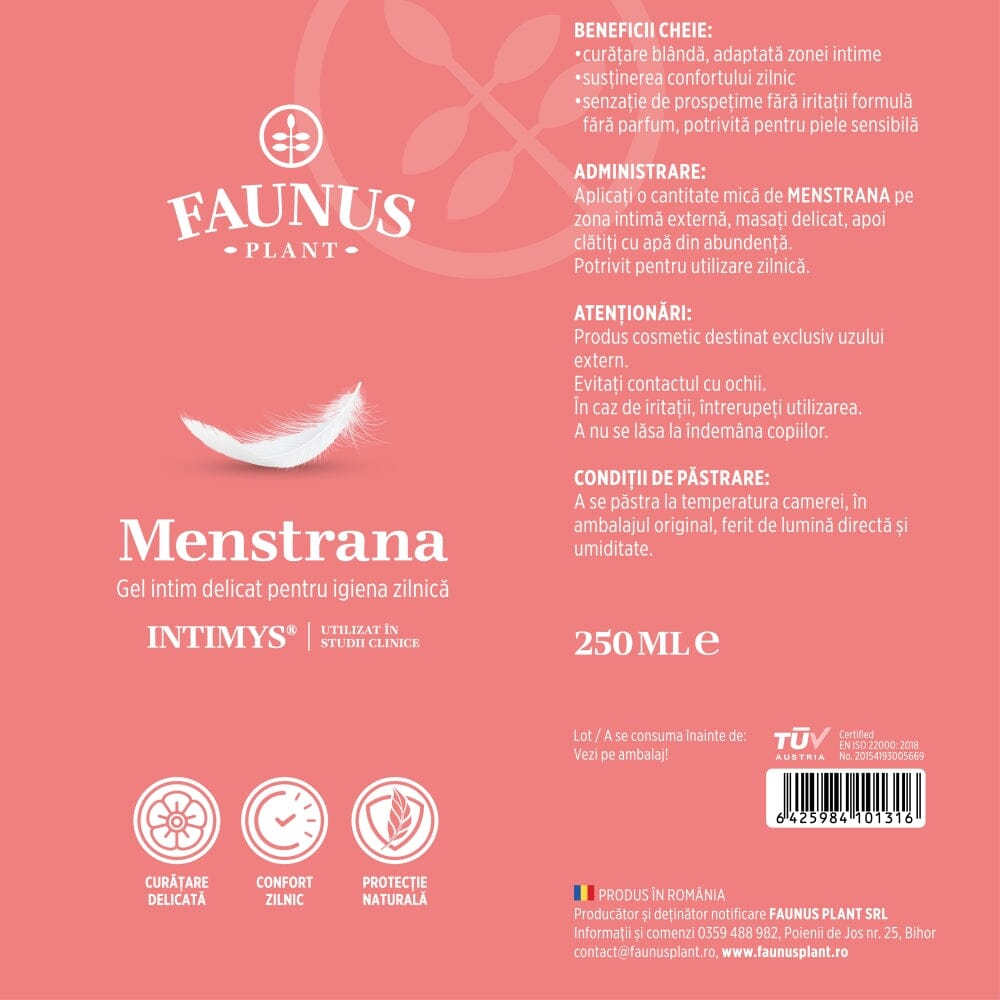 Menstrana Gel Intim 250 ml. Îngrijire delicată, hidratare și confort zilnic pentru zona intimă Gel Faunus Plant 