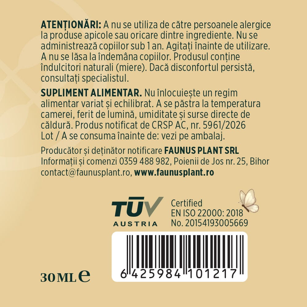 Respiratorus Gât Fericit - Spray de gât copii cu extracte naturale, propolis și miere. Efect calmant și hidratant. Flacon 30 ml Sprayuri Faunus Plant 