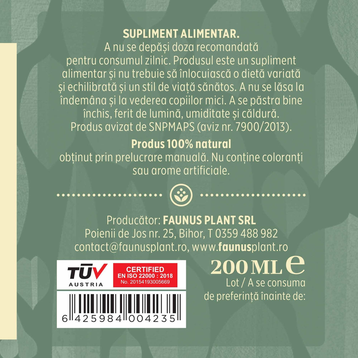 Prostatus - Tinctură 200ml. Extract hidroalcoolic concentrat din 4 plante medicinale pentru sănătatea prostatei Tinctura Compusa Faunus Plant 