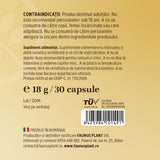Etichetă desfășurată capsule Vitamina D3 4000 UI de la Faunus Plant, cu atenționări, cantitate și detalii despre producător, cod de bare și logo TUV Austria.