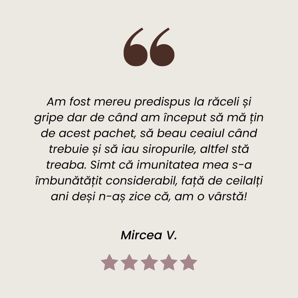 Testimonial al unui client mulțumit care a folosit Pachetul Răceală și Gripă de la Faunus Plant.