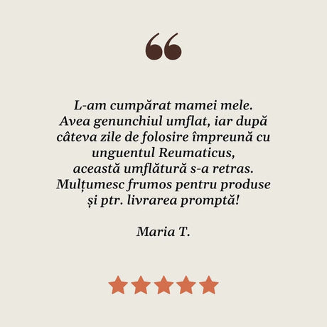 Testimonial loțiune Reumaticus pentru dureri articulare de la Faunus Plant.