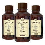 Pachet 3 sticle de Bitter fără alcool de la Faunus Plant, extract hidrogliceric din 30 de plante, prezentate frontal pe fundal alb.