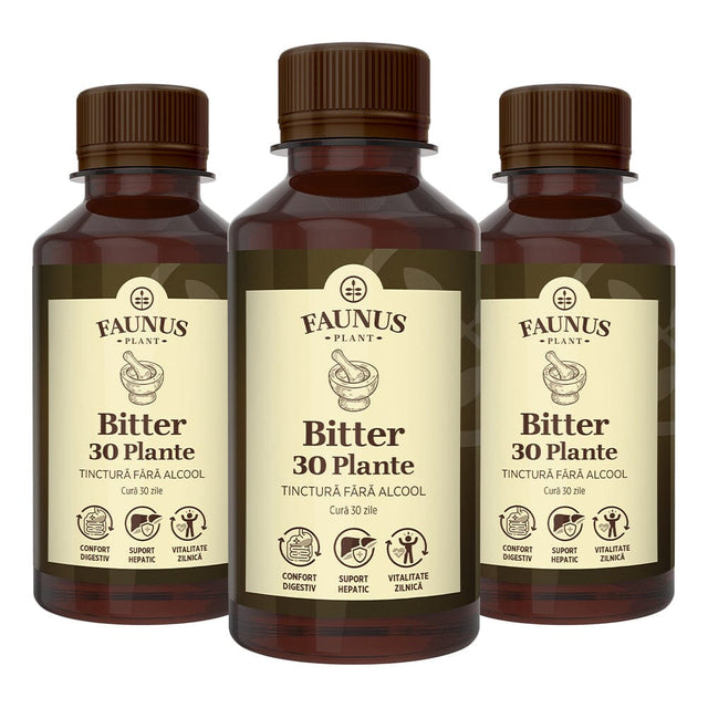 Pachet Bitter 30 Plante fără alcool – Detoxifiere naturală completă, susținerea digestiei, reglarea tranzitului și întărirea imunității cu extracte concentrate din plante Pachet Faunus Plant 