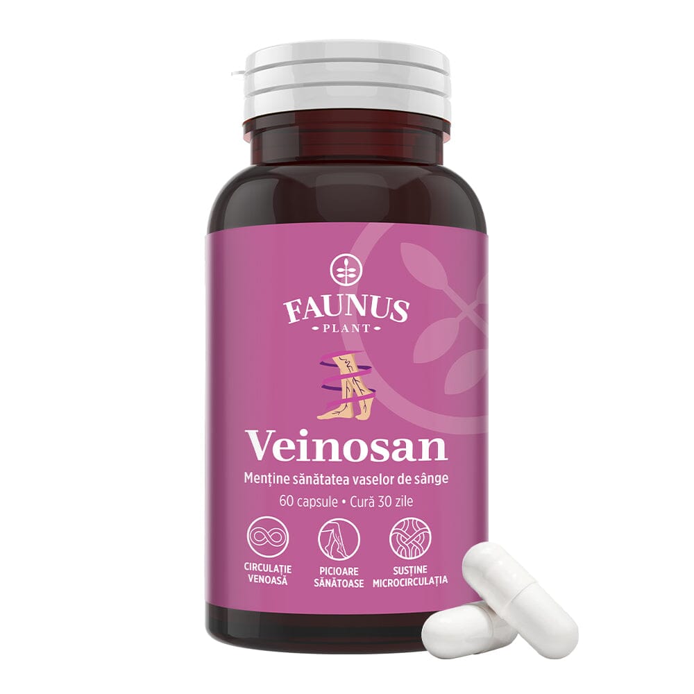 faunusplant.ro Veinosan – Capsule pentru susținerea circulației venoase și reducerea senzației de picioare grele. Flacon 60 capsule