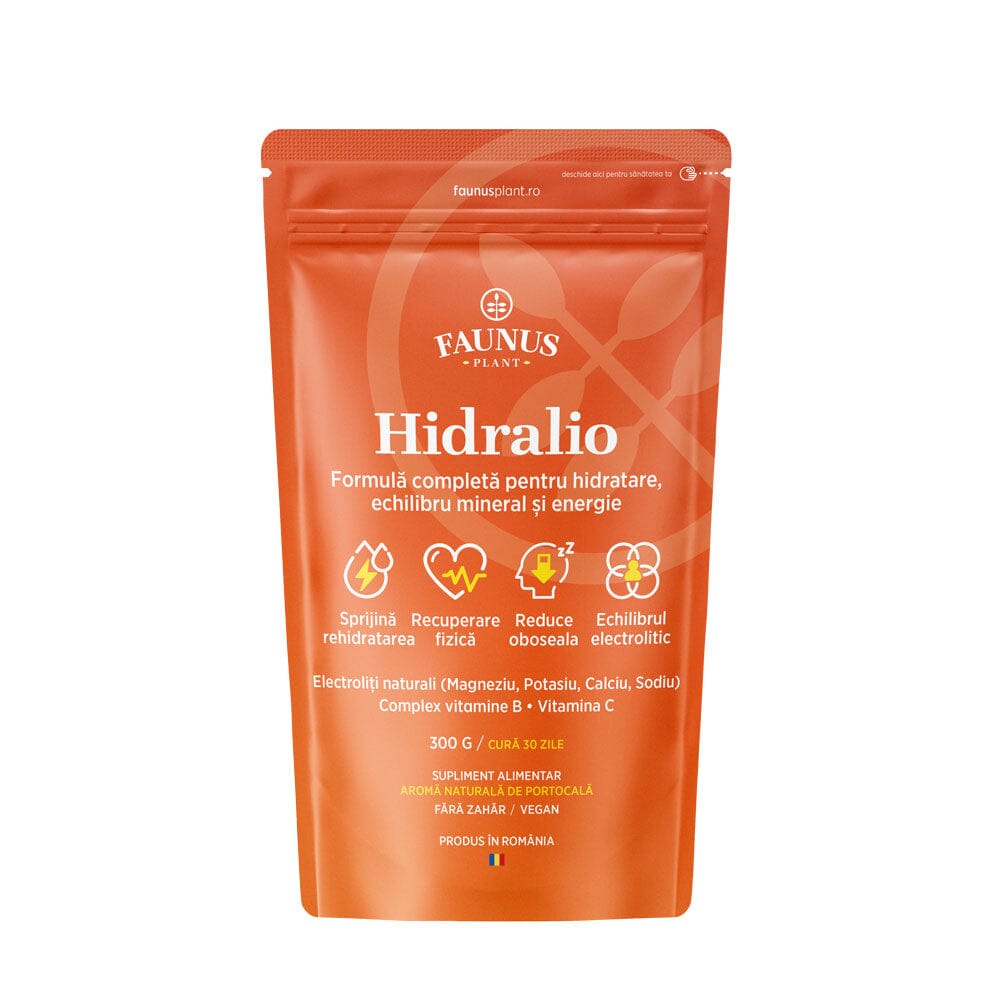 Hidralio Electroliți - Supliment cu electroliți pentru hidratare și echilibru mineral. Pudră 300g. Aromă de portocale Supliment alimentar Faunus Plant 