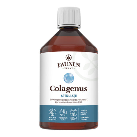 Flacon Colagenus Articulații 500ml de la Faunus Plant din față pe fundal alb