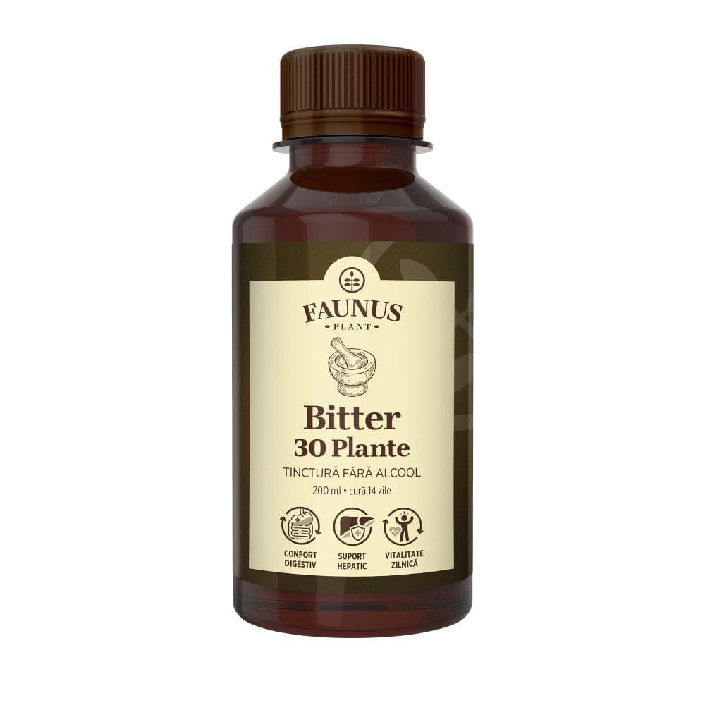 Bitter 30 plante - Tinctură fără alcool. Flacon 200ml. Formulă specială din 30 de plante medicinale cu efect tonic digestiv, tonifiant general si vitaminizant Tinctura Compusa Faunus Plant 