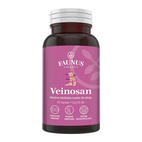 Veinosan – Capsule pentru susținerea circulației venoase și reducerea senzației de picioare grele. Flacon 60 capsule Supliment alimentar Faunus Plant 