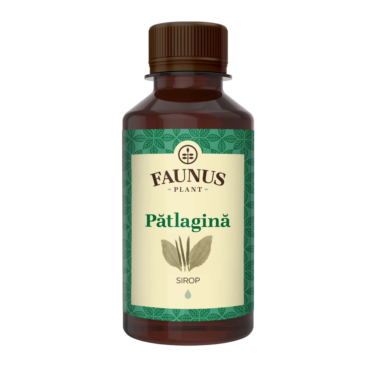 Sirop de Pătlagină de 200 ml de la Faunus Plant pozat din față pe fundal alb