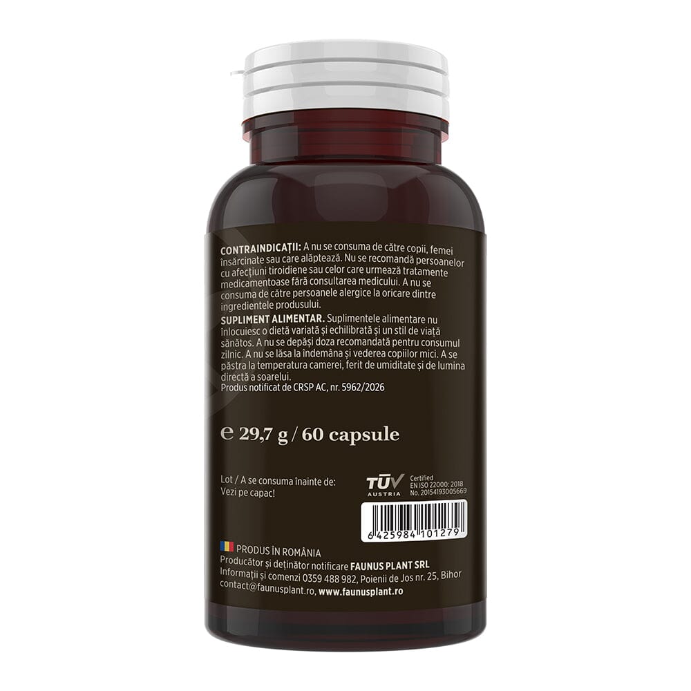 Ashwagandha KSM-66®. Formulă adaptogenă premium pentru echilibru nervos, stres cotidian și energie. Flacon 60 capsule Supliment alimentar Faunus Plant 