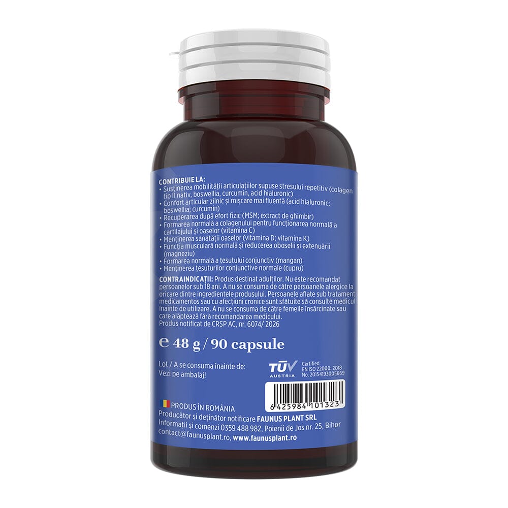 Colagenus Articulații Forte – Capsule pentru mobilitate, confort articular și recuperare rapidă după efort. 90 capsule Supliment alimentar Faunus Plant 