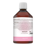 Colagenus Frumusețe de la Faunus Plant pe fundal alb, pozat din lateral dreapta. Etichetă vizibilă cu text referitor la mod de utilizare, atenționări. Sunt vizibile cantitatea de 500ml, cod de bare, logo certificare TUV Austria și date despre producător.