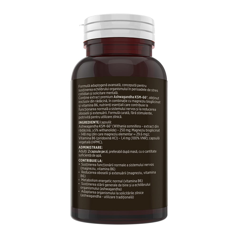 Ashwagandha KSM-66®. Formulă adaptogenă premium pentru echilibru nervos, stres cotidian și energie. Flacon 60 capsule Supliment alimentar Faunus Plant 