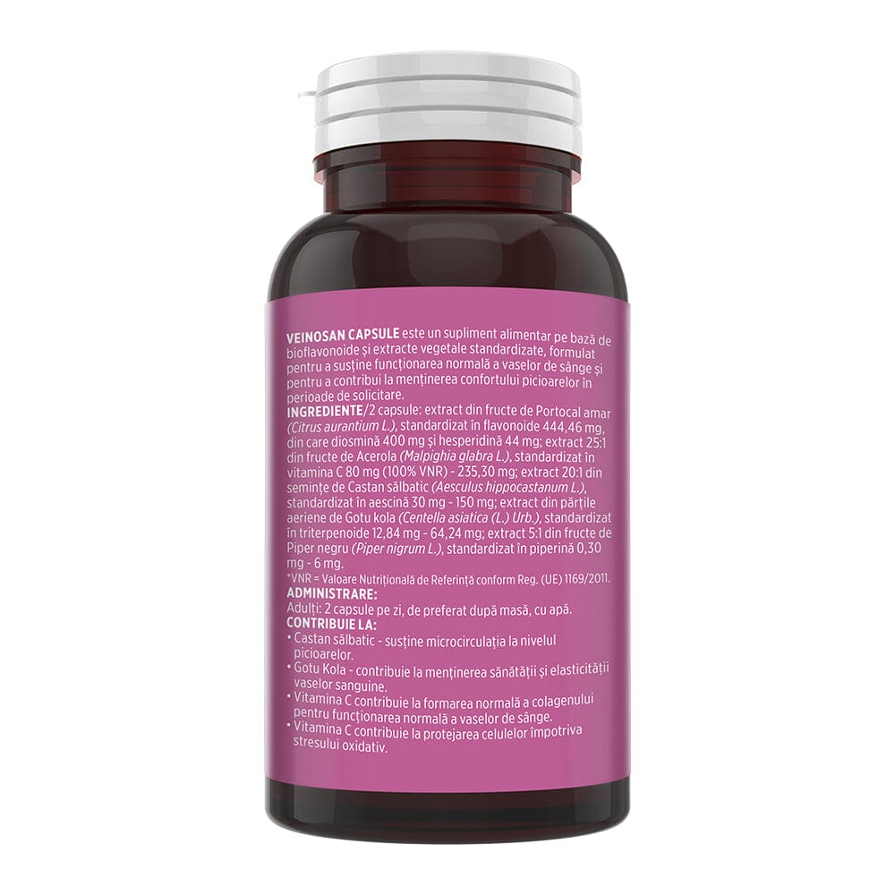 Veinosan – Capsule pentru susținerea circulației venoase și reducerea senzației de picioare grele. Flacon 60 capsule Supliment alimentar Faunus Plant 