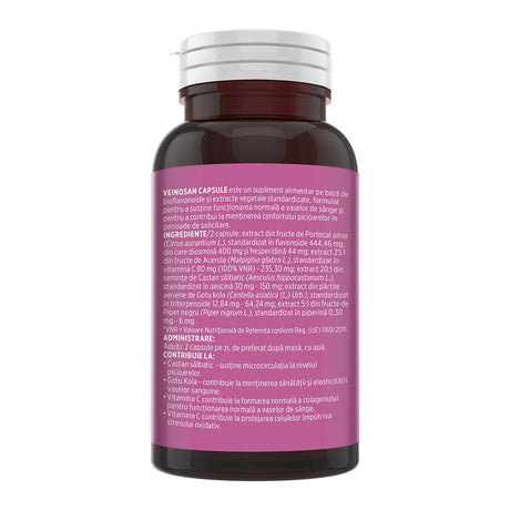 Veinosan – Capsule pentru susținerea circulației venoase și reducerea senzației de picioare grele. Flacon 60 capsule Supliment alimentar Faunus Plant 