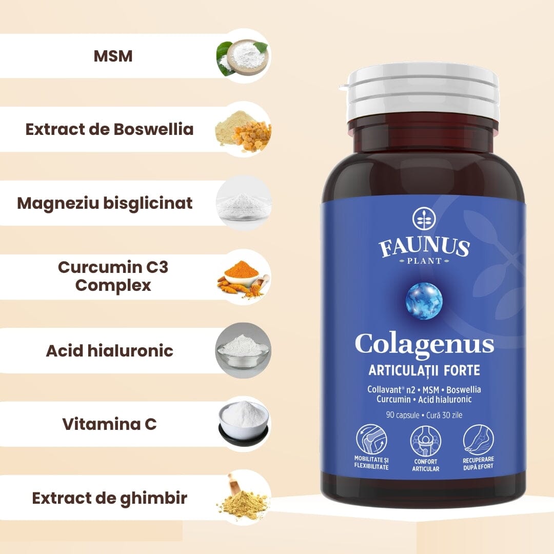 Colagenus Articulații Forte – Capsule pentru mobilitate, confort articular și recuperare rapidă după efort. 90 capsule Supliment alimentar Faunus Plant 