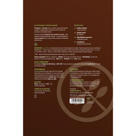 Etichetă desfășurată spate pentru Proveganis de la Faunus Plant, cu informații despre supliment, beneficii-cheie, listă completă de ingrediente, administrare, contraindicații, atenționări, volum net, termen de valabilitate, condiții de păstrare, producător, cod de bare și logo TUV Austria.