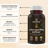 Ashwagandha KSM-66®. Formulă adaptogenă premium pentru echilibru nervos, stres cotidian și energie. Flacon 60 capsule Supliment alimentar Faunus Plant 