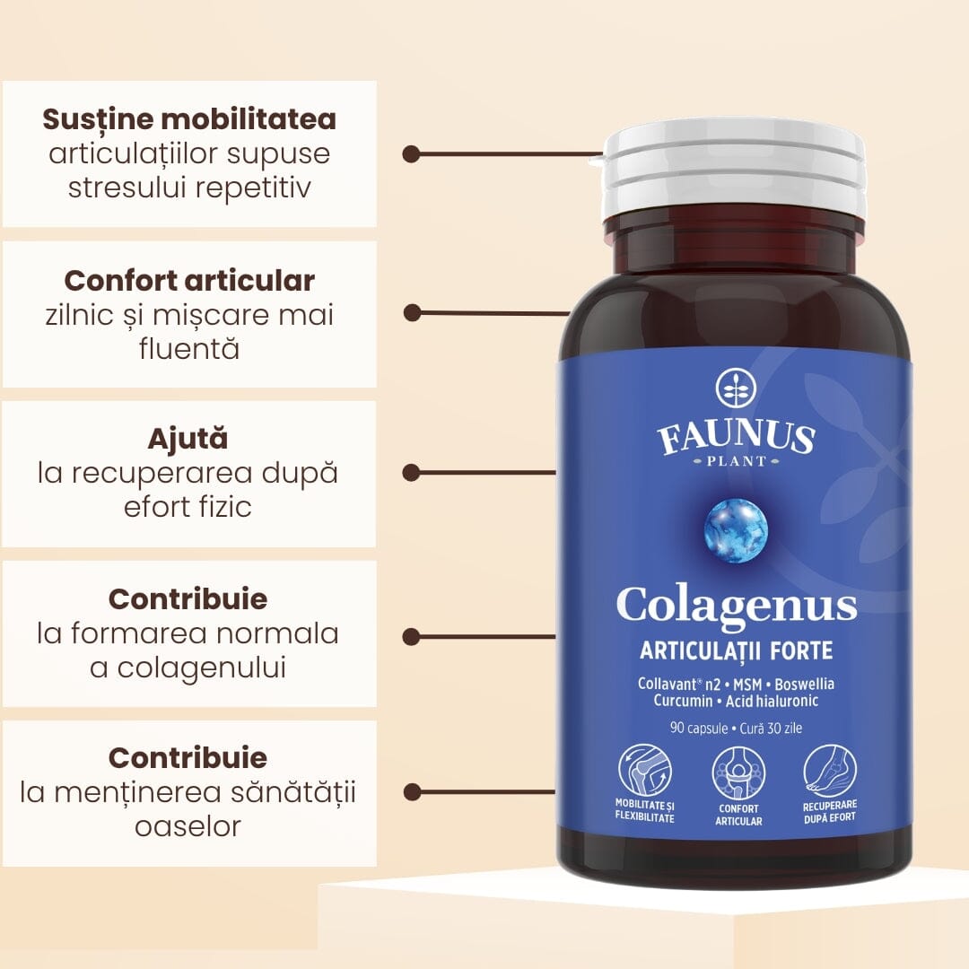 Colagenus Articulații Forte – Capsule pentru mobilitate, confort articular și recuperare rapidă după efort. 90 capsule Supliment alimentar Faunus Plant 