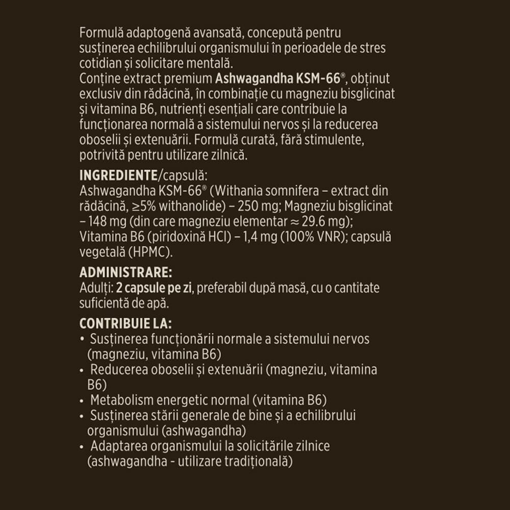 Ashwagandha KSM-66®. Formulă adaptogenă premium pentru echilibru nervos, stres cotidian și energie. Flacon 60 capsule Supliment alimentar Faunus Plant 