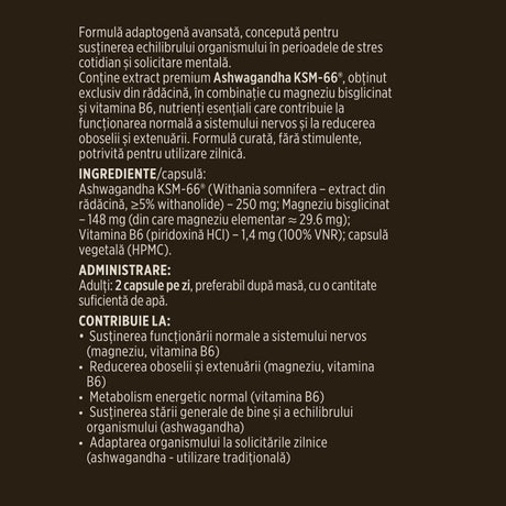 Ashwagandha KSM-66®. Formulă adaptogenă premium pentru echilibru nervos, stres cotidian și energie. Flacon 60 capsule Supliment alimentar Faunus Plant 