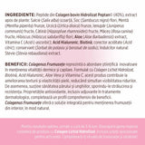 Etichetă desfășurată pentru Colagenus Frumusețe de la Faunus Plant cu ingredientele enumerate, beneficii explicate și recomandarea unei cure de 3-6 luni.