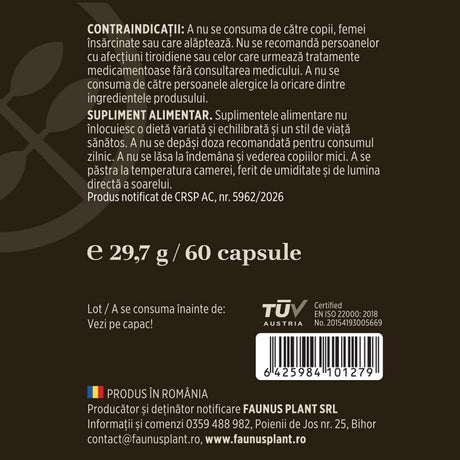 Ashwagandha KSM-66®. Formulă adaptogenă premium pentru echilibru nervos, stres cotidian și energie. Flacon 60 capsule Supliment alimentar Faunus Plant 