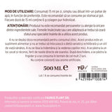 Etichetă desfășurată pentru Colagenus Frumusețe de la Faunus Plant cu mod de utilizare, atenționări, cantitatea de 500ml, cod de bare, logo TUV Austria și date despre producător.