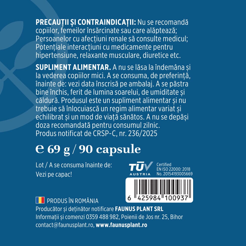 ‍Magneziu L-Treonat Magtein® – Formulă complexă de magneziu antistres și oboseală. Flacon 90 capsule Supliment alimentar Faunus Plant | Cantitate - 90 capsule