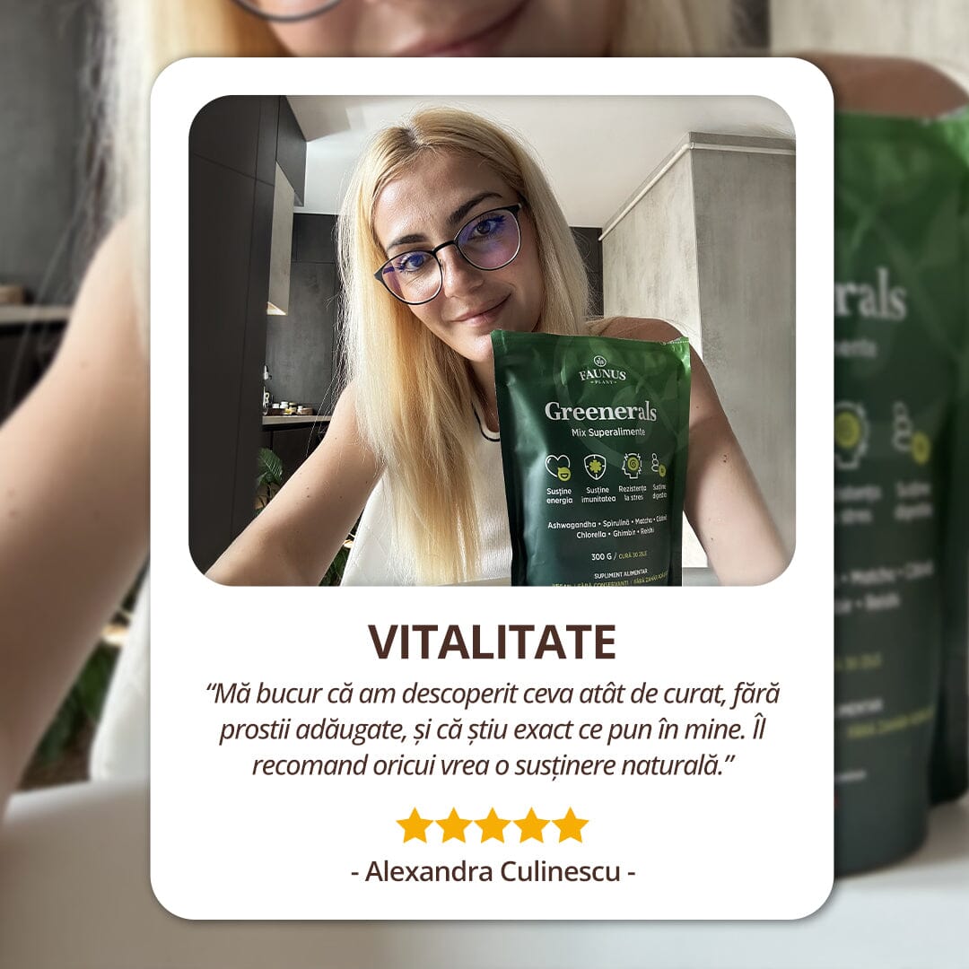Greenerals - Amestec de superalimente naturale cu nutrienți esențiali pentru organism. Pudră 300g. Energie și vitalitate. Susține imunitatea și detoxifierea în mod natural cu un mix de verdețuri, superalimente și antioxidanți Supliment alimentar Faunus Plant 