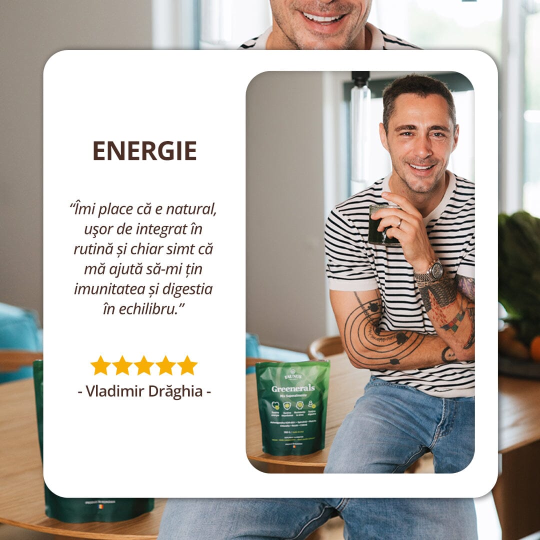 Greenerals - Amestec de superalimente naturale cu nutrienți esențiali pentru organism. Pudră 300g. Energie și vitalitate. Susține imunitatea și detoxifierea în mod natural cu un mix de verdețuri, superalimente și antioxidanți Supliment alimentar Faunus Plant 