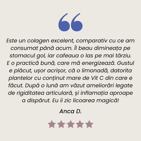 Testimonial al unui client multumit la Colagenus Articulații Forte de la Faunus Plant.