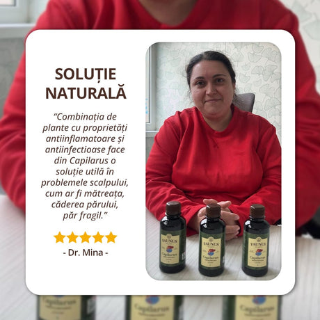 Capilarus - Loțiune. Flacon 200ml. Extract din 8 plante medicinale anticădere pentru păr sănătos și strălucitor Tinctura Compusa Faunus Plant 