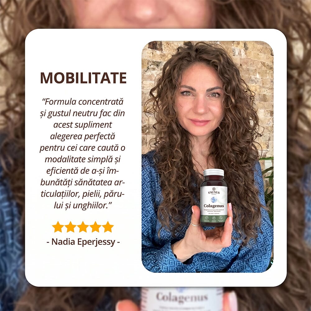 Colagenus Capsule - Colagen concentrat tip II, acid hialuronic și plante medicinale. Dureri articulare, rezistență articulații, flexibilitate - 60 Capsule Supliment alimentar Faunus Plant 