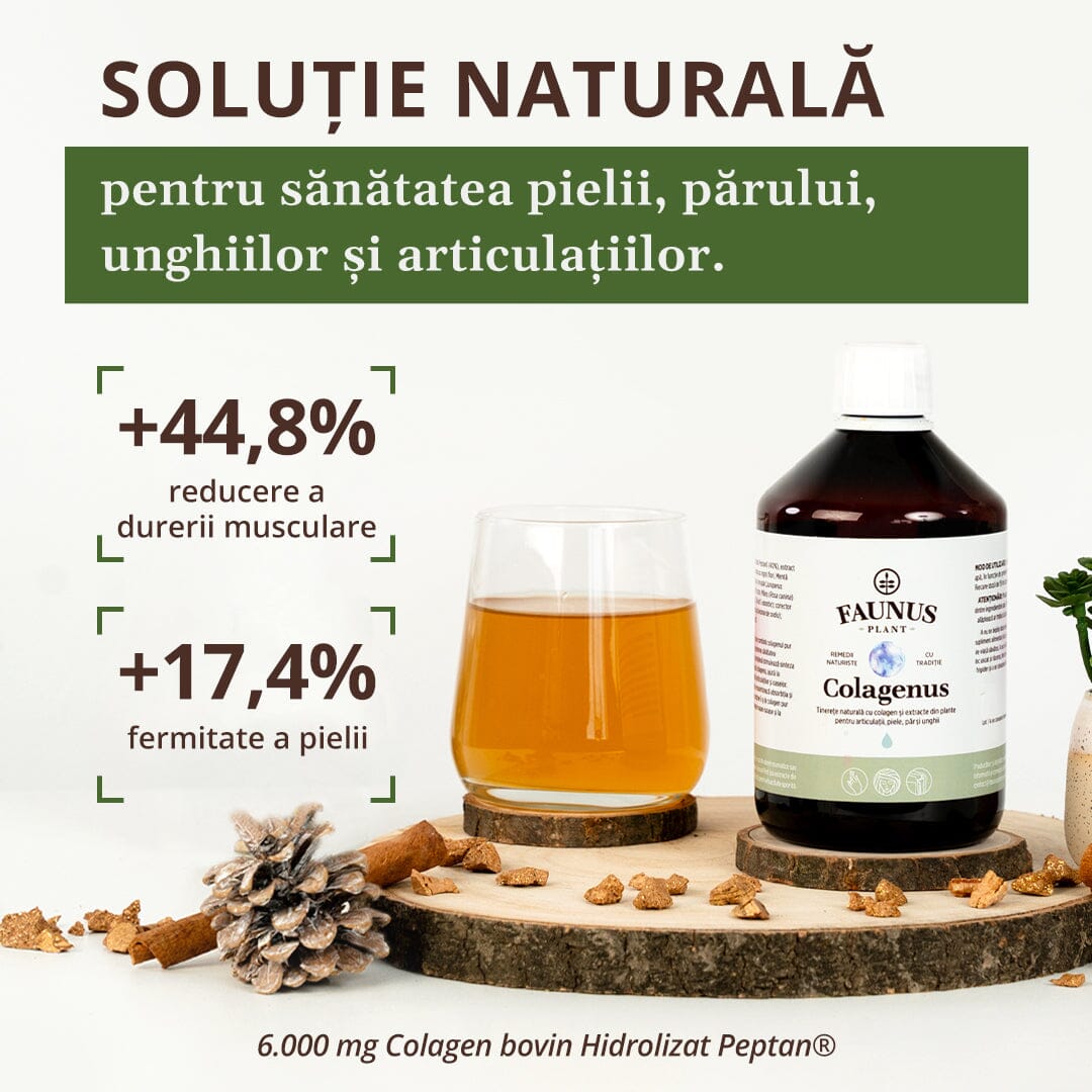 Colagenus - Colagen lichid hidrolizat. Flacon 500ml. Susține sănătatea articulațiilor, pielii, părului și unghiilor Supliment alimentar Faunus Plant 