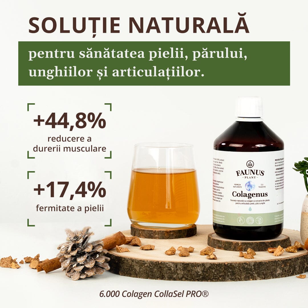 Colagenus - Colagen lichid hidrolizat. Flacon 500ml. Susține sănătatea articulațiilor, pielii, părului și unghiilor Supliment alimentar Faunus Plant 