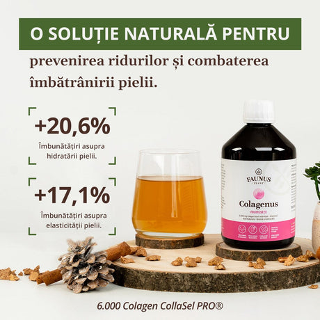 Colagenus Frumusețe - Colagen lichid hidrolizat cu acid hialuronic și biotină. Flacon 500ml. Contribuie la sănătatea pielii, unghiilor și părului Supliment alimentar Faunus Plant 