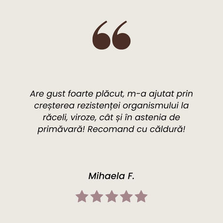 Testimonial client Sirop de Măceșecu efect vitaminizant, crește rezistența organismului în fața infecțiilor de la Faunus Plant.