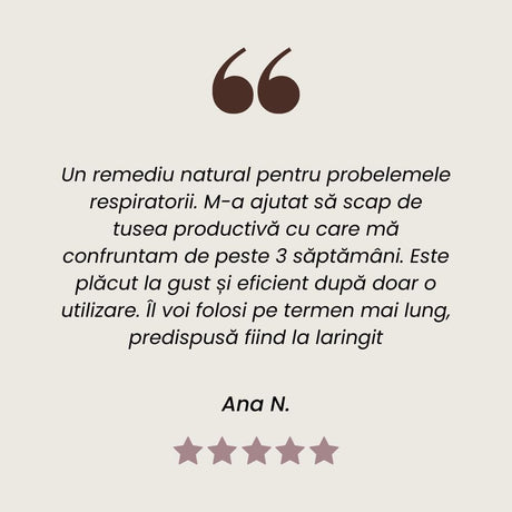 Testimonial client Sirop de Pătlagină de la Faunus Plant.