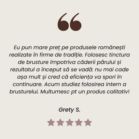 Testimonial client Tinctură de Brusture pentru detoxifiere și ameliorarea durerilor articulare de la Faunus Plant. 