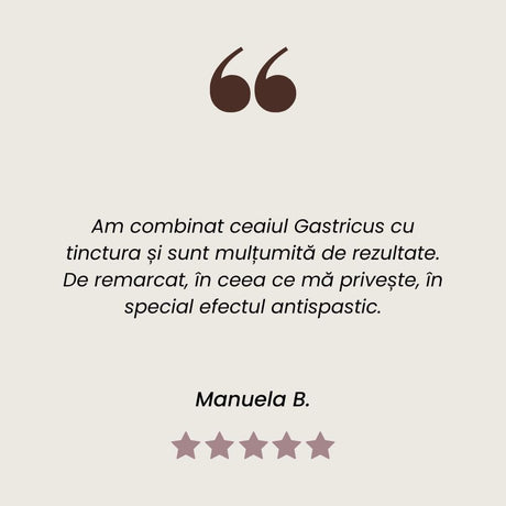 Rececnzie client la Tinctură Gastricus pentru un stomac sănătos și o digestie ușoară de la Faunus Plant.