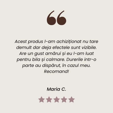 Testimonial client la Tinctură de Obligeană pentru indigestii de la Faunus Plant.