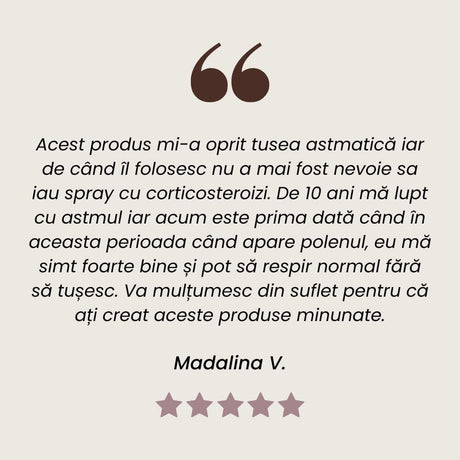 Testimonial client la Tinctură Respiratorus de la Faunus Plant.