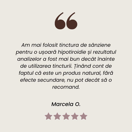 Testimonial client la Tinctură de Sânziene pentru combaterea retenției de apă în țesuturi de la Faunus Plant.