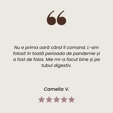 Testimonial client la Tinctură de Soc pentru căi respiratorii curate, cu efect expectorant de la Faunus Plant.