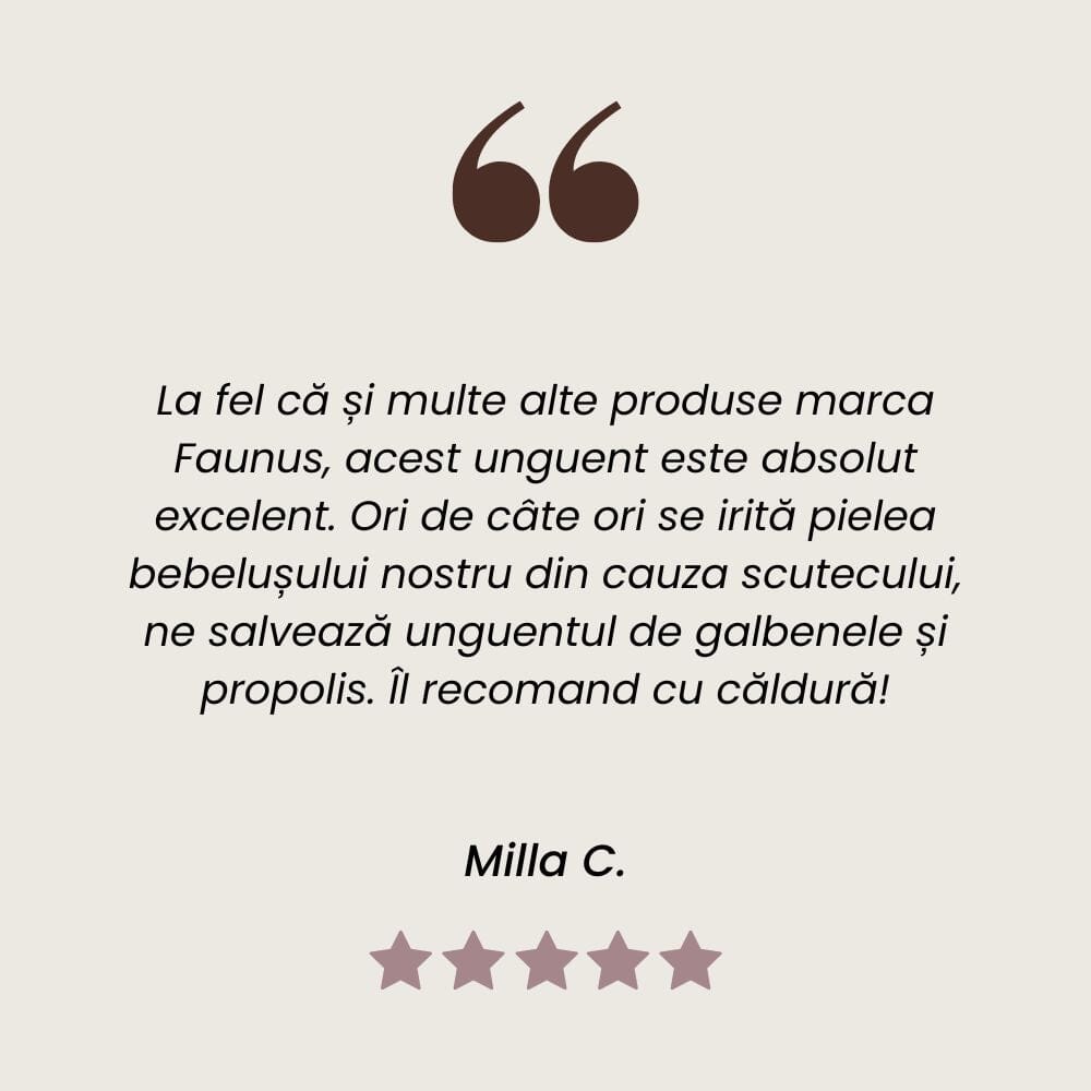 Gălbenele și Propolis - Unguent 50ml. Extracte din gălbenele îmbogățit cu propolis, ceară de albine și rășină de brad cu efect antimicrobian pentru piele sănătoasă Unguent Faunus Plant 