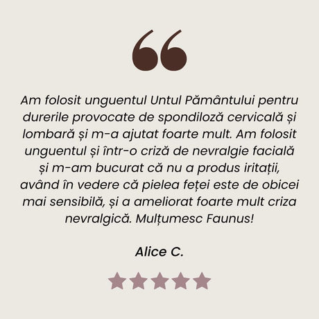 Recenzie Unguent cu Untul Pământului care calmează durerile reumatice, articulare și musculare de la Faunus Plant.